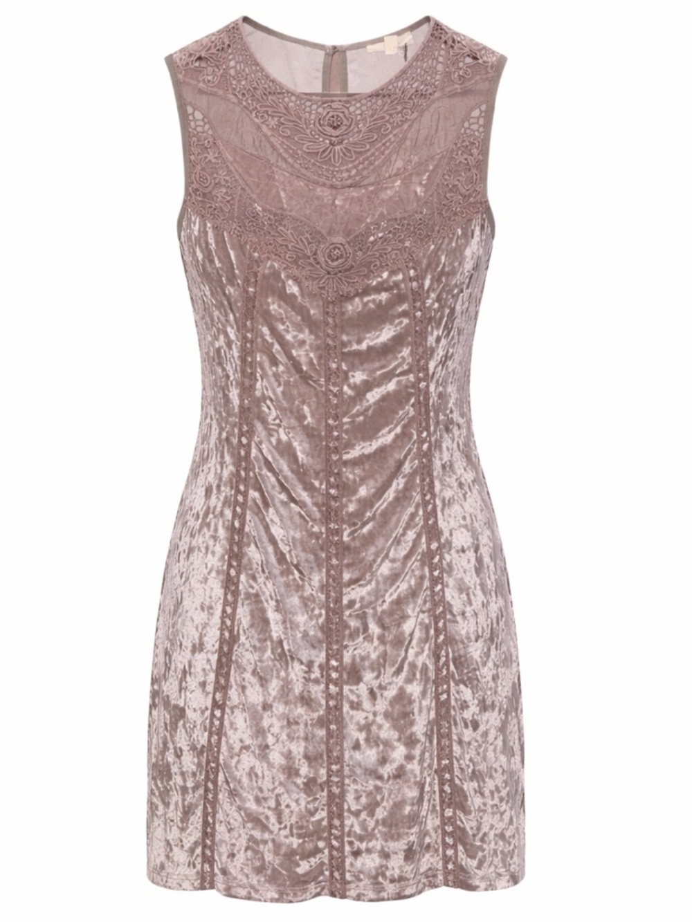 Entro Velvet Lace Mini Dress Taupe Boho Romantic Sleeveless NWT Size M
